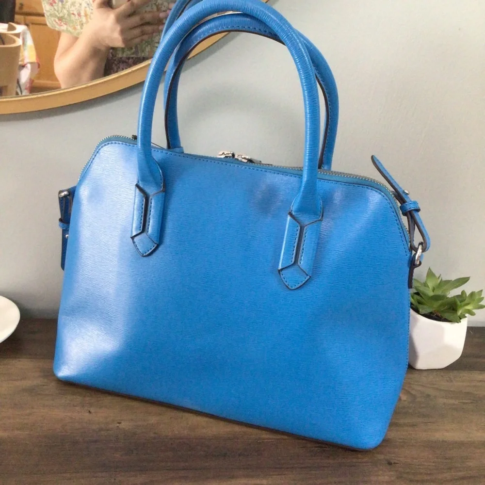 LAUREN Ralph Lauren Tate Dome Leather Vibrant Light Blue Satchel Gold Hardware